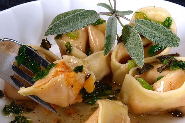 PUMPKIN TORTELLINI WITH ALMONDS IN BROWN BUTTER SAGE SAUCE